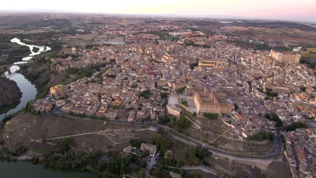 Aerial view in Toledo. Historical city of Spain.  4k Video