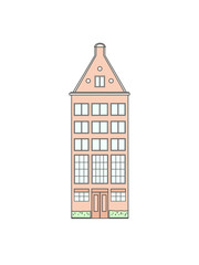 Old historic Netherlandish house on a white background. Perfect for postcards, t-shirts, posters and children's textiles. Monochrome gamma
