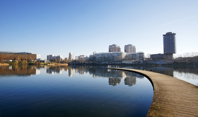 Lake and City hall of Creteil  in Val de Marne