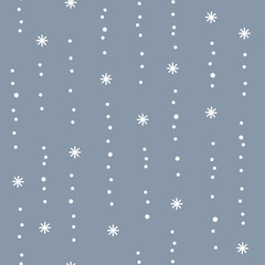 Fototapeta na wymiar Minimal winter seamless pattern with falling snowflakes