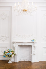 Elegant white fireplace in beautiful white room