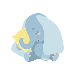 Cute Baby Elephant Animal Sleeping on Pillow Vector Illustration