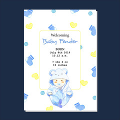 Welcoming Newborn Baby Boy Card Watercolor Style