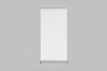 Blank Roll up Banner mock up on gray background. 3D rendering