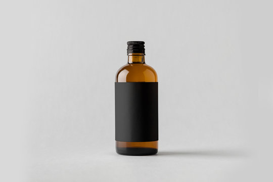 Blank Label Pharmaceutical Bottle Mock-Up isolated on soft gray background.High resolution photo.