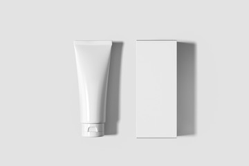 Cosmetic White Plastic Tube Isolated on soft gray background. Mock Up.Сan be used for design and branding.High resolution photo.
