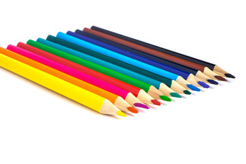 Colored pencils isolated on white with copy space