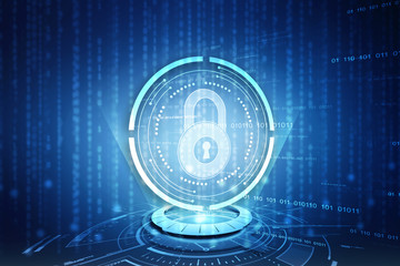 2d illustration Safety concept: Closed Padlock on digital background
