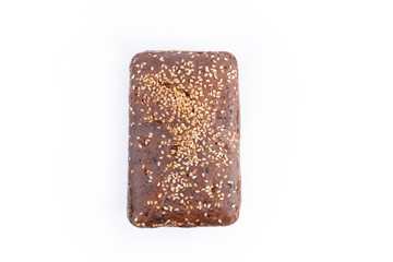 Bread on white background, Flat lay. Food concept. Macro concept. creative preparation of bread, conceptual photo of a bread with sesame seeds