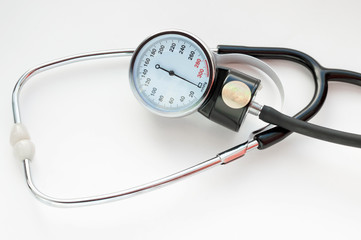 Medical sphygmomanometer on a white background. The tool of the cardiologist