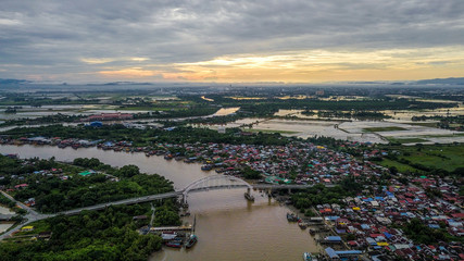Aerial view of landscape near the bridge located in Port of Habour Kuala Kedah, Malaysia