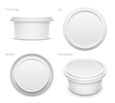 Vector mockup illustration of round container isolated on white background.