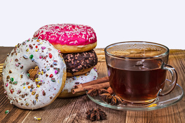 Glazed donuts with tea