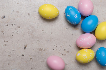 Happy Easter concept background.Easter eggs on table.