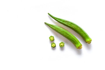Sliced Okra or Ladies' Fingers on White Background