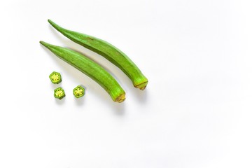 Fresh Young Okra on White Background