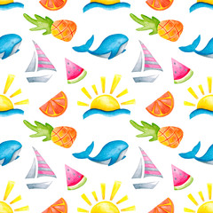 watercolor summer fruit sweets illustration. seamless pattern on a white background