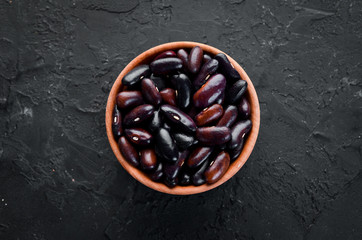 Black beans Top view. Free copy space.