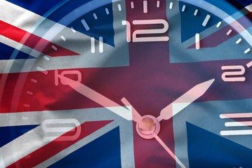 Composite image of the British flag and a clock