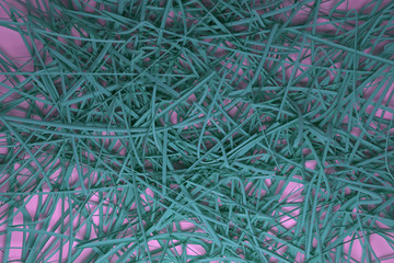 Background abstract CGI composition, messy strings virtual backdrop for design, graphic resource. 3D render.