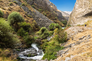 Fototapeta na wymiar Garni basalt gorge along the Azat river in Armenia in Kotayk district, near Garni village