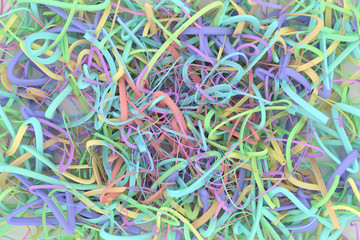 Messy strings virtual backdrop. For graphic design or background, CGI composition. 3D render.