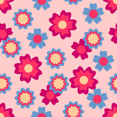 Seamless pattern with various floral elements. Colorful illustration in the style flat.