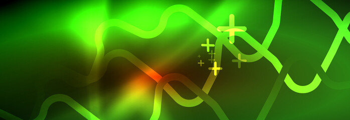 Neon glowing techno lines, hi-tech futuristic abstract background template with square shapes