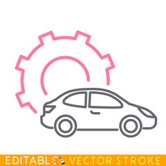 Car and gear auto service icon. White background. Easy changing vector with editable strokes.