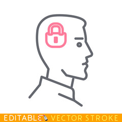 Locked mind concept icon. White background. Easy changing vector with editable strokes.