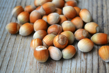 Hazelnuts on wooden table