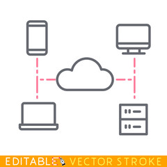 Cloud connection icon. White background. Easy changing vector with editable strokes.