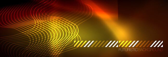 Neon glowing techno lines, hi-tech futuristic abstract background template with square shapes