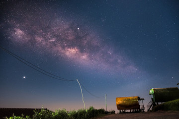 Milky Way and Night sky background above roof top.
