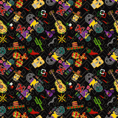 Fototapeta premium seamless pattern illustration in flat theme style celebrating Cinco de mayo, elements of Mexican culture