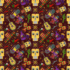 Fototapeta na wymiar seamless pattern illustration_2_in flat theme style celebrating Cinco de mayo, elements of Mexican culture