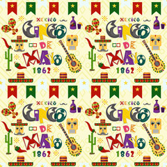 seamless pattern illustration_7_in flat theme style celebrating Cinco de mayo, elements of Mexican culture