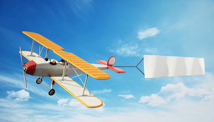 Classic airplane pulling blank white text banner. 3D illustration © Destina