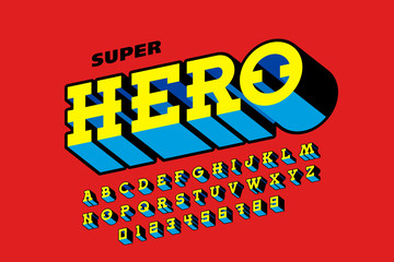Comics book style font, super hero alphabet letters and numbers