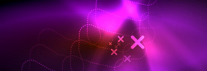 Neon glowing techno lines, hi-tech futuristic abstract background template with square shapes