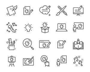 set of creative icons , such as thinking, drawing, work, education