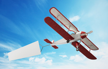 Classic airplane pulling blank white text banner. 3D illustration