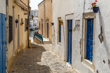 BIZERTE / TUNISIA - JUNE 2015: Narrow street in medina of Bizerte, Tunisia