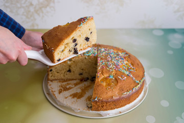 A cup of coffee,service cake in the plate and tea for concept.