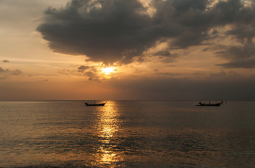 Sunset on the Naithon beach on Phuket in Thailand