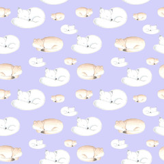 seamless pattern with watercolor sleeping cute animals