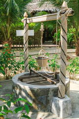 Pond and flower garden arrangement