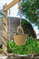 Pond and flower garden arrangement