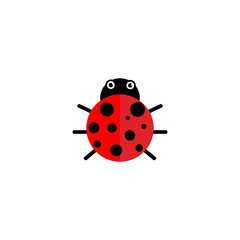 Ladybug or ladybird vector graphic illustration, isolated. Cute simple flat design of black and red lady beetle.