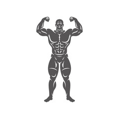Bodybuilder man silhouette isolated on white background vector illustration.